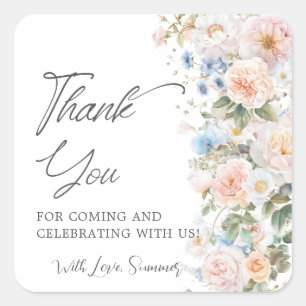 Pastell Rosa Weiß Blau Blumen Hochzeits Babyparty Quadratischer Aufkleber
