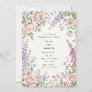 Pastell-Rosa-Wisteria-Englische-Garten-Hochzeit Einladung