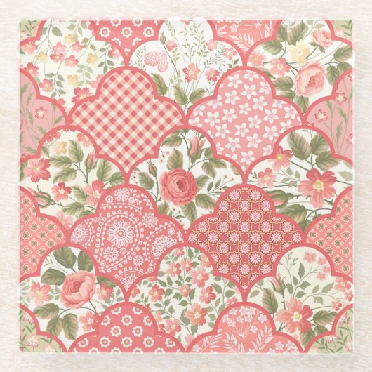 Pastell-Rose Muster für Blumenmuster Glasuntersetzer (Vorderseite)