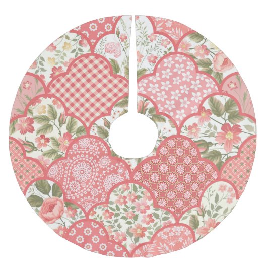 Pastell-Rose Muster für Blumenmuster Polyester Weihnachtsbaumdecke (Vorderseite)