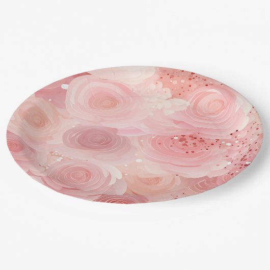Pastell-Rose-Papier-Teller Pappteller (Schrägansicht)