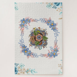 Pastell Ruhige Blüte – Blaue und rosa Floral Puzzle