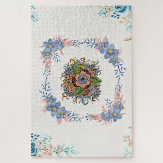 Pastell Ruhige Blüte – Blaue und rosa Floral Puzzle