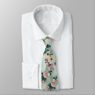 Pastell-Sagegrün-Gelb-Daisy-Blumen-Rosa-Rosen Krawatte