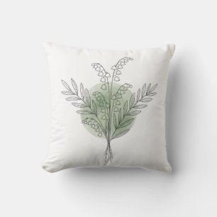 Pastell-Sagegrün-Line-Art-Maillanblume Kissen