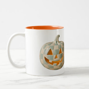 Pastell-Schachbrett-Kürbis-Tasse Zweifarbige Tasse