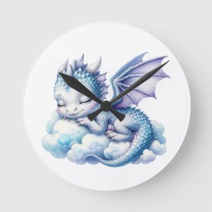 Pastell schlafender Drache Runde Wanduhr