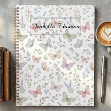 Pastell Schmetterling Blumen Notizbuch Cover Hinte