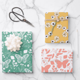 Pastell Schmetterling Gelbe Blumen Geschenkpapier Set