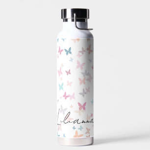 Pastell-Schmetterlinge mit personalisiertem Namen Trinkflasche