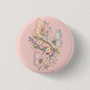 Pastell-Schmetterlings-Geburtstagsgarten Button