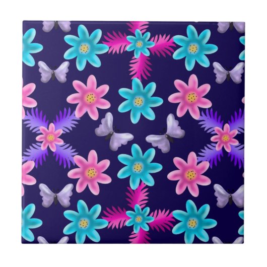 Pastell-Schmetterlingsgarten-Muster | Cottagecore Fliese (Vorderseite)