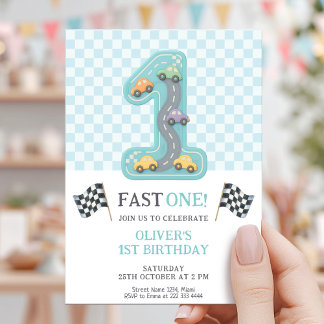 Pastell-Schnell-Eins-Geburtstag-Auto Einladung