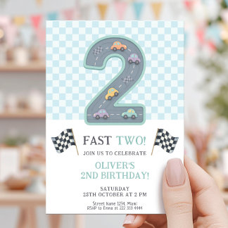 Pastell-Schnell-Zwei-Geburtstag-Auto Einladung
