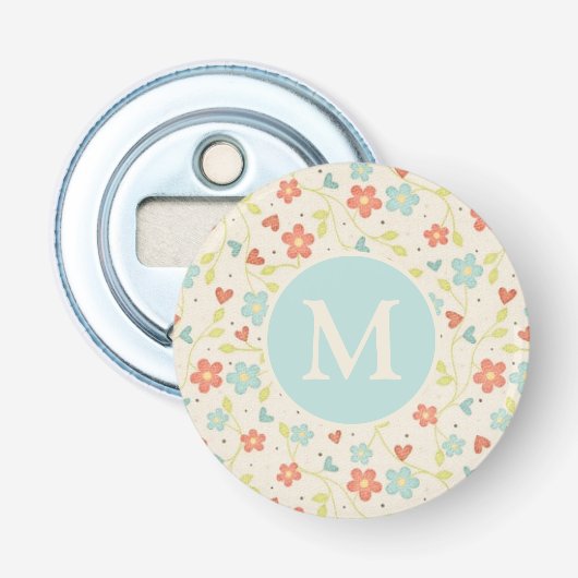 Pastell Schönes Frühlingsblumenmuster Monogramm Flaschenöffner (Vorderseite)