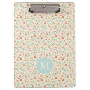 Pastell Schönes Frühlingsblumenmuster Monogramm Klemmbrett