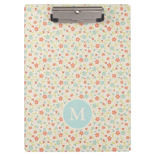 Pastell Schönes Frühlingsblumenmuster Monogramm Klemmbrett (Vorderseite)