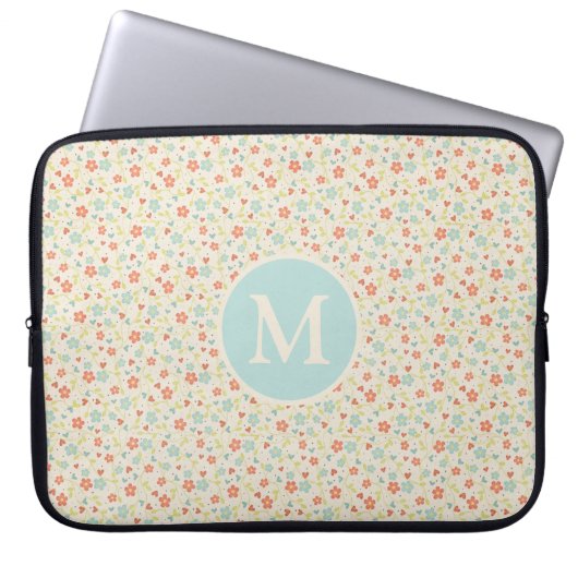 Pastell Schönes Frühlingsblumenmuster Monogramm Laptopschutzhülle (Vorderseite)
