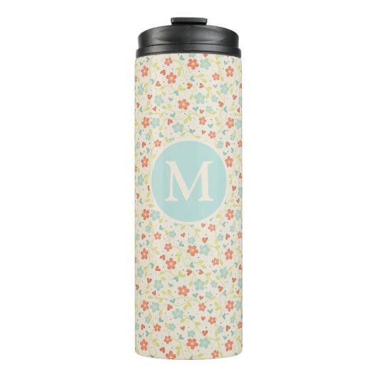 Pastell Schönes Frühlingsblumenmuster Monogramm Thermosbecher (Vorderseite)