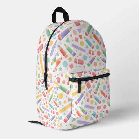 Pastell-Schulbedarf Nahtloses Muster Rucksack (Rückseitige Ecke links)