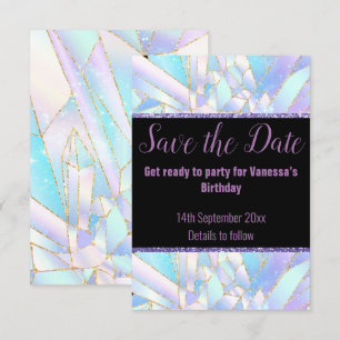 PASTELL SCHWARZER KRISTALL SAVE THE DATE RSVP KARTE