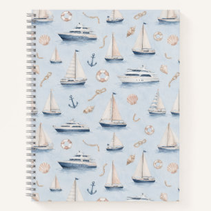 Pastell-Segelschiff-Aquarell-Nautik-Muster Notizblock