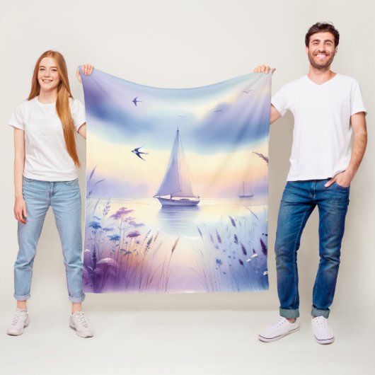 Pastell-Segelschiff-Küsten-Traumlandschaft Fleecedecke (Beispiel)