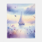 Pastell-Segelschiff-Küsten-Traumlandschaft Fleecedecke (Vorderseite)