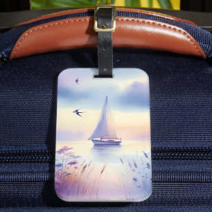 Pastell-Segelschiff-Küsten-Traumlandschaft Gepäckanhänger