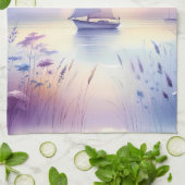 Pastell-Segelschiff-Küsten-Traumlandschaft Geschirrtuch (Gefaltet)