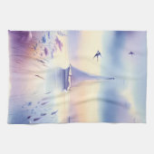 Pastell-Segelschiff-Küsten-Traumlandschaft Geschirrtuch (Horizontal)
