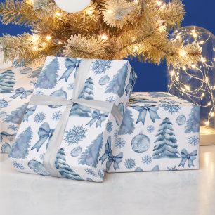 Pastell silberblaue moderne Schleifen Weihnachtsge Geschenkpapier