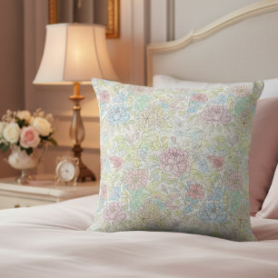 Pastell-Skizze Wasserfarbe Floral Kissen