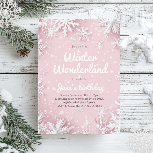 Pastell Soft Pink Snowflakes Winter Wonderland Einladung