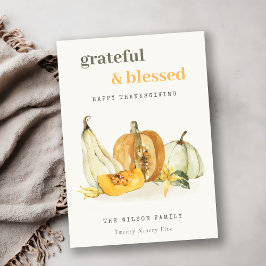 Pastell Soft Watercolor Floral Pumpkin Erntedank Feiertagskarte