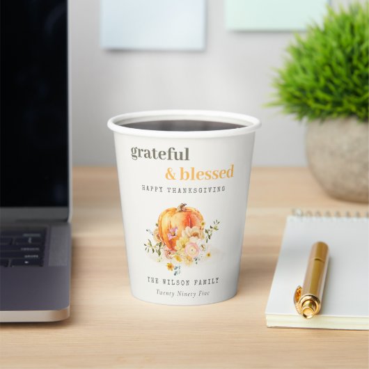 Pastell Soft Watercolor Floral Pumpkin Erntedank Pappbecher (InSitu)