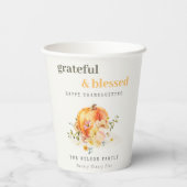 Pastell Soft Watercolor Floral Pumpkin Erntedank Pappbecher (Rückseite)