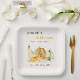 Pastell Soft Watercolor Floral Pumpkin Erntedank Pappteller