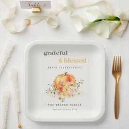 Pastell Soft Watercolor Floral Pumpkin Erntedank Pappteller