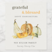 Pastell Soft Watercolor Floral Pumpkin Erntedank Weinetikett (Einzelnes Label)