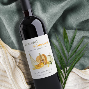 Pastell Soft Watercolor Floral Pumpkin Erntedank Weinetikett