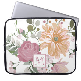 Pastell-Sommerblumen mit Monogramm Laptopschutzhülle