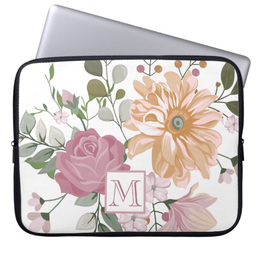 Pastell-Sommerblumen mit Monogramm Laptopschutzhülle (Vorderseite)