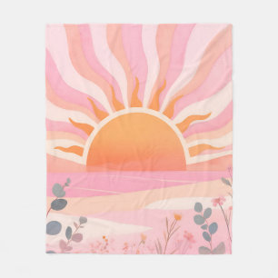 Pastell-Sonnenaufgang Boho-Wiese Fleecedecke