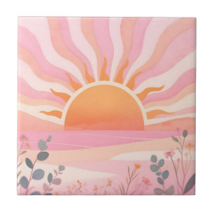 Pastell-Sonnenaufgang Boho-Wiese Fliese