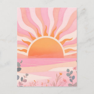 Pastell-Sonnenaufgang Boho-Wiese Postkarte