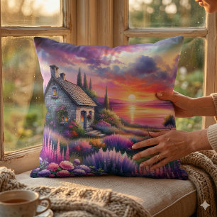 Pastell Sonnenuntergang Cottage Seegarten Traumlan Kissen