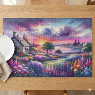 Pastell Sonnenuntergang Cottage Seegarten Traumlan Puzzle