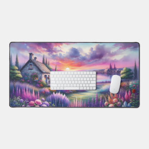 Pastell Sonnenuntergang Cottage Seegarten Traumlan Schreibtischunterlage