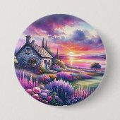 Pastell Sonnenuntergangs Cottage Seeblick Garten T Button (Vorderseite)